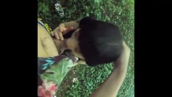 She shows her pussy in the woods and ends up sucking me