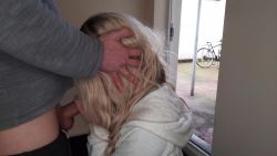 Blonde from work joins me to give me a secret blow job