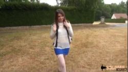 Little piggy gets fucked in a field like a bitch