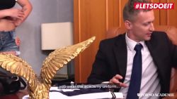 On the director's desk to get fucked like a bitch
