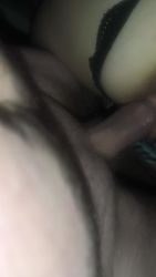 Amateur harness and cuffs turn into close-up bareback action